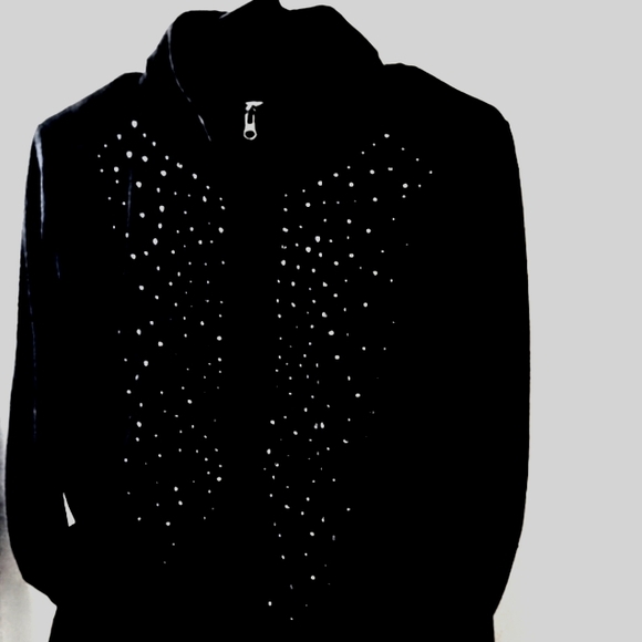 Cozy Warm Black Rhinestone Jacket for Fall Women's Everyday Casual Plush Soft - Picture 1 of 4